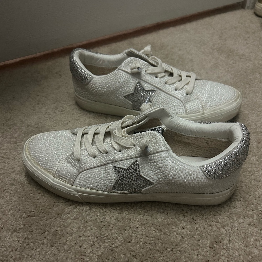 Vintage Havana Flair low-top sneakers in white with rhinestone silver glitter 8